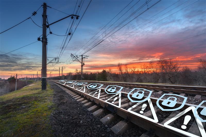 Railway with safety and security symbols