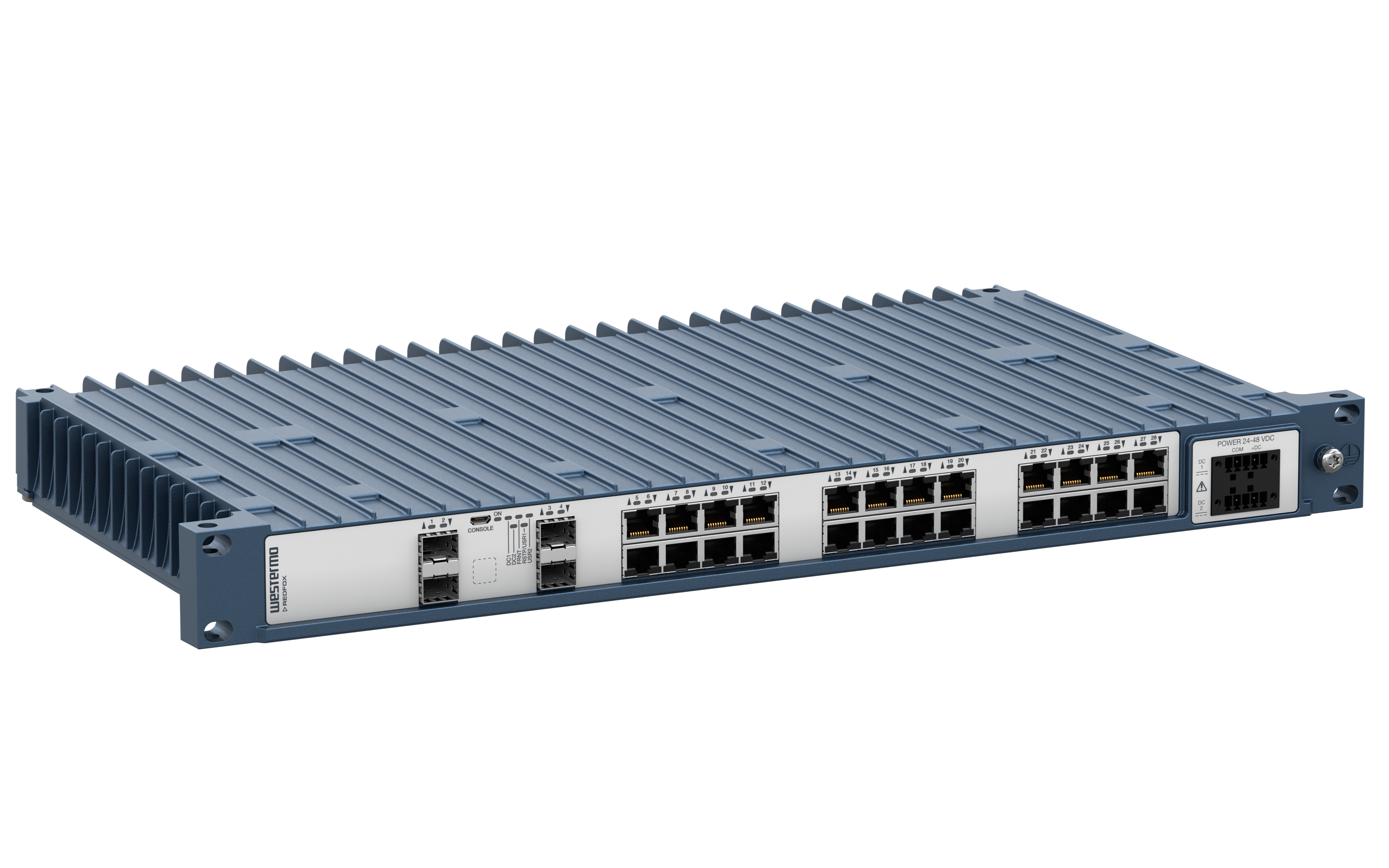 Westermo Industrial Rackmount Switch Redfox-5328-F4G-T24 left view