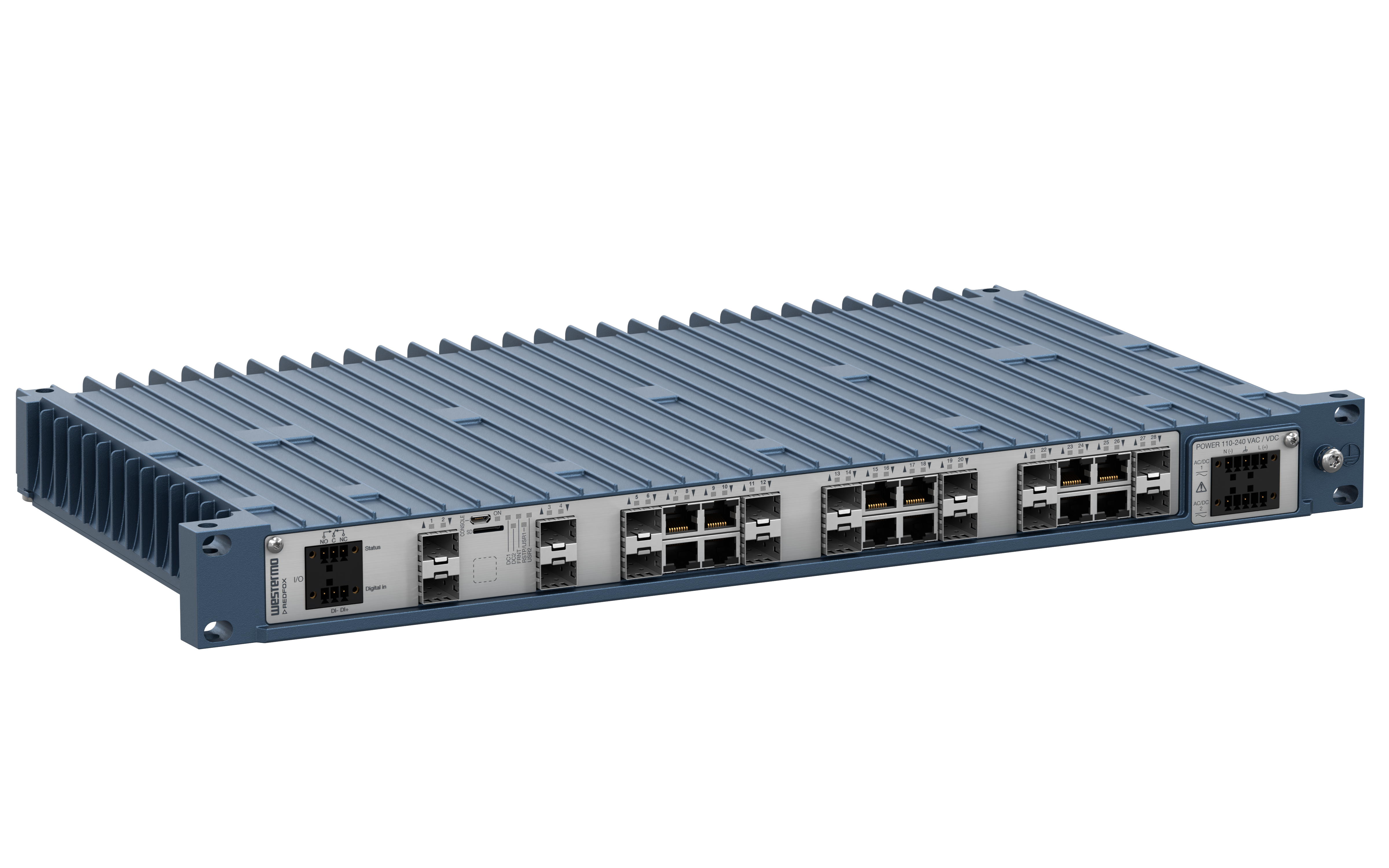 Product Photo, RedFox-5728-F16G-T12G-HVHV, Left Picture of the Westermo RedFox-5728-F16G-T12G-HVHV